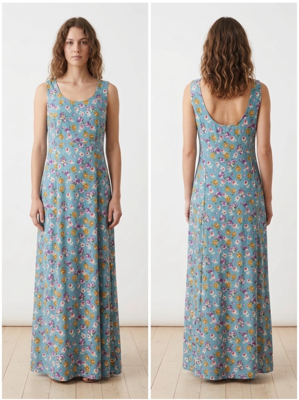 VTG Robbie Bee Turquoise Floral Sleeveless Maxi Dress
